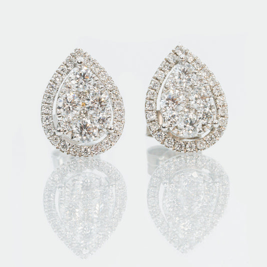 18 carat white gold pear shaped diamond cluster set studs