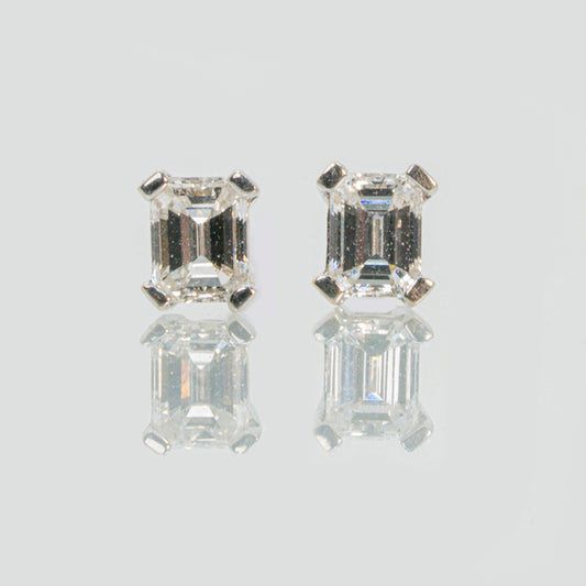 18 carat white gold emerald cut diamond studs