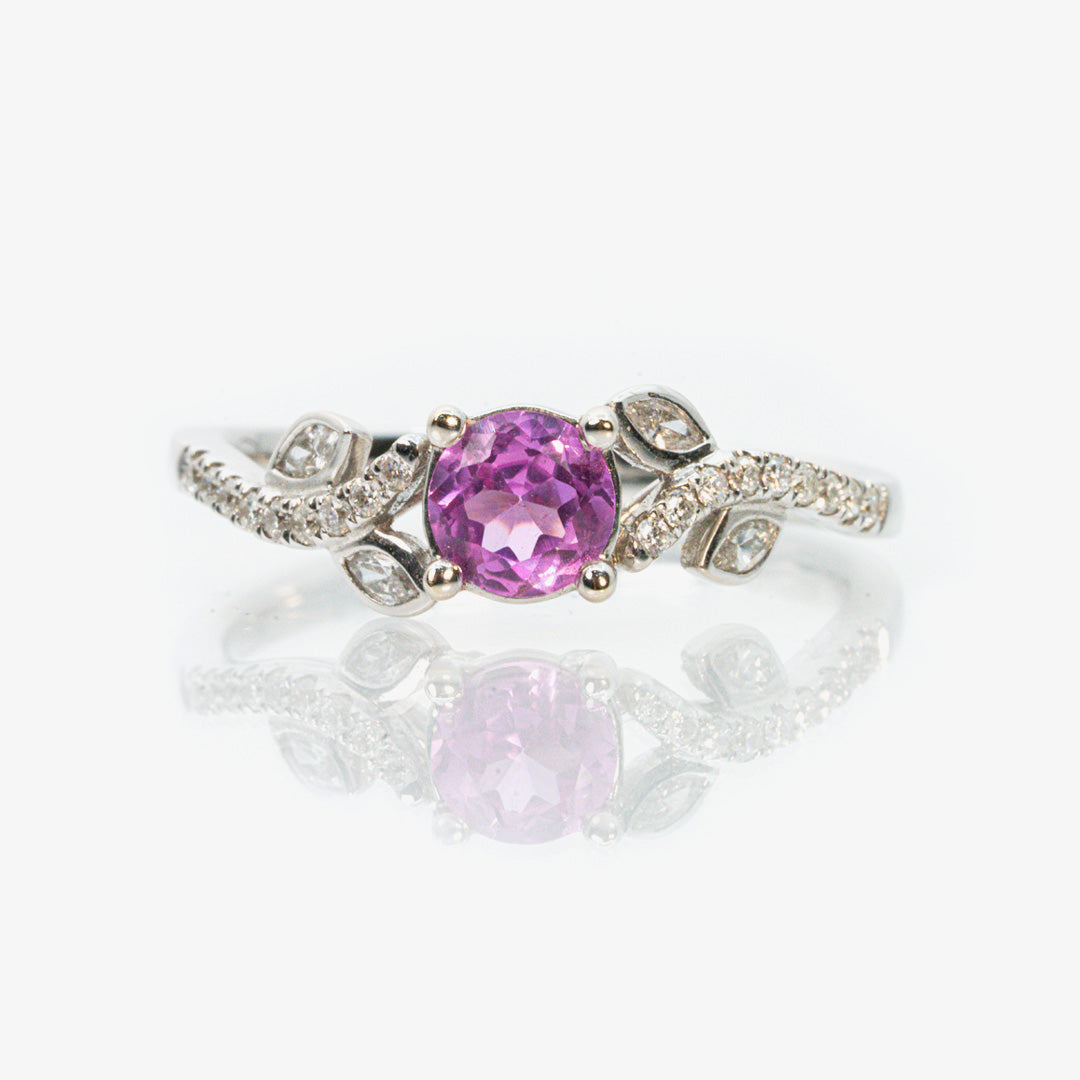 18 carat white gold diamond and pink sapphire dress ring