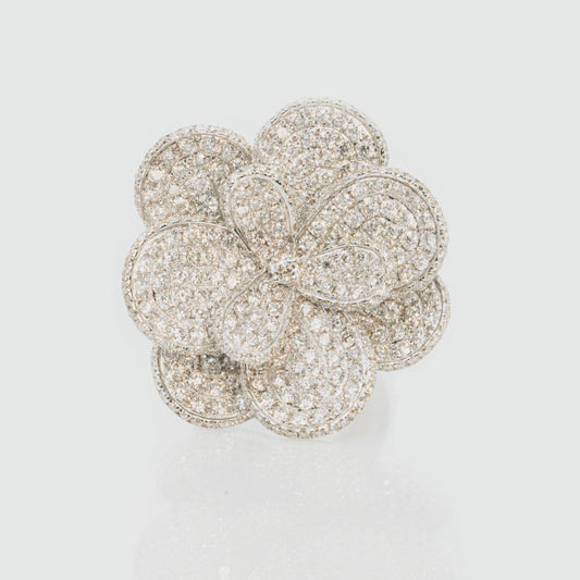18 carat white gold and diamond pave set flower ring TDW approximately 1.5 carats